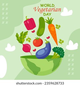 Vector flat world vegetarian day hand drawn flat illustration