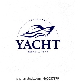 Vector flat yacht club, regatta logo design. Sailing boat, ship icon, silhouette. Emblem, badge template. Nautical school, club brand mark sample.