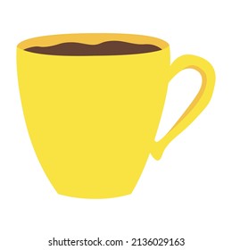 Vector flat yellow cup with coffee isolated illustration. Decoration element for cafe, restaurant, banner and poster.
