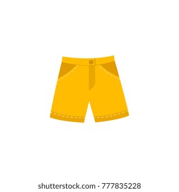 vector flat yellow denim jean shorts icon. Fashionable trendy style summer women's, female casual clothing. Isolated illustration on a white background.