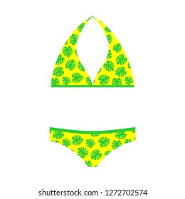 Vector flat yellow and green swimsuit isolated on white background
