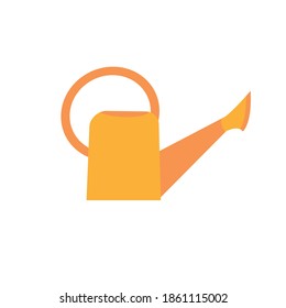 Vector flat yellow watering can with pouring water isolated on white. Watering plants in a pot, business concept, flat design