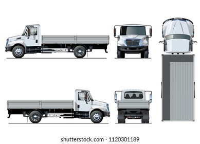 Vector flatbed truck template isolated on white for car branding and advertising. Available EPS-10 separated by groups and layers with transparency effects for one-click repaint.