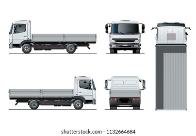 Vector flatbed truck template isolated on white for car branding and advertising. Available EPS-10 separated by groups and layers with transparency effects for one-click repaint.