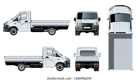 Vector flatbed truck template isolated on white for car branding and advertising. Available EPS-10 separated by groups and layers with transparency effects for one-click repaint.