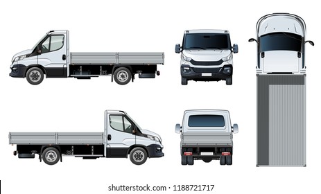 Vector flatbed truck template isolated on white for car branding and advertising. Available EPS-10 separated by groups and layers with transparency effects for one-click repaint.