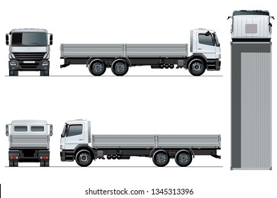 Vector flatbed truck template isolated on white for car branding and advertising. Available EPS-10 separated by groups and layers with transparency effects for one-click recolour.