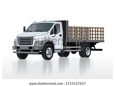Vector flatbed truck template isolated on white. Available EPS-10 separated by groups and layers with transparency effects for one-click repaint