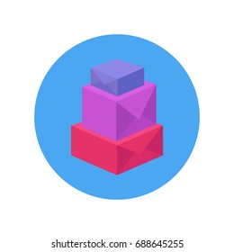 Vector flatl illustration of a pyramid of multi-colored boxes. Vector icon for your creativity