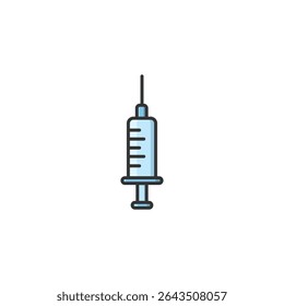 Ilustração em estilo plano vetorial de uma seringa médica ou agulha para injeção. Perfeito para saúde, vacinação, campanhas de imunização, aplicativos hospitalares, conteúdo farmacêutico e infográficos médicos.