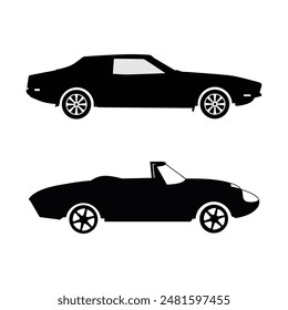 Vector flat-style vintage cars in Black colors Black and White Background Vintage Car illustration.