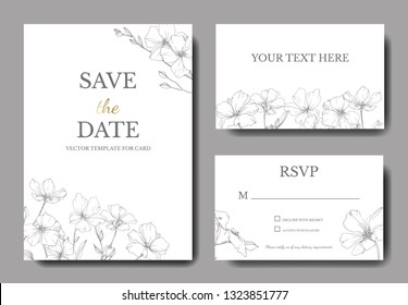 Vector Flax floral botanical flower. Wild spring leaf wildflower isolated. Grey engraved ink art. Wedding background card floral decorative border. Elegant card illustration graphic set banner.