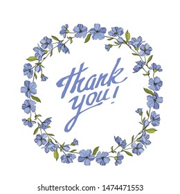 Vector Flax floral botanical flowers. Wild spring leaf wildflower isolated. Black and blue engraved ink art. Frame border ornament square on white background.