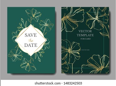 Vector Flax floral botanical flowers. Black and white engraved ink art. Wedding background card floral decorative border. Thank you, rsvp, invitation elegant card illustration graphic set banner.