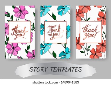 Vector Flax floral botanical flowers. Black and white engraved ink art. Wedding background card floral decorative border. Thank you, rsvp, invitation elegant card illustration graphic set banner.