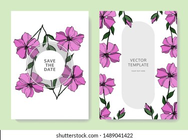 Vector Flax floral botanical flowers. Black and white engraved ink art. Wedding background card floral decorative border. Thank you, rsvp, invitation elegant card illustration graphic set banner.