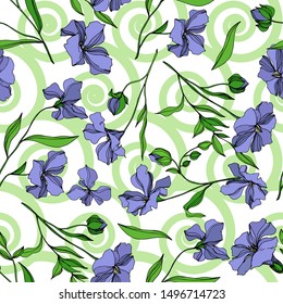 Vector Flax floral botanical flowers. Wild spring leaf wildflower isolated. Black and white engraved ink art. Seamless background pattern. Fabric wallpaper print texture.