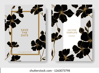 Vector. Flax flower. Engraved ink art. Wedding white background card floral decorative border. Thank you, rsvp, invitation elegant card illustration graphic set banner.