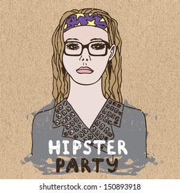 Vector flayer. Invitation card template. Young woman. Vector illustration.