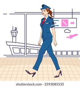 vector of a flight attendant at the airport
