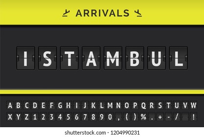 Vector flight info of destination in Asia : Istambul typed by airport flip board mechanical font with airline arrival icon.