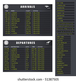 Vector Flight Information board showing delayed flights. JPG and TIFF image versions of this vector illustration are also available in my portfolio.