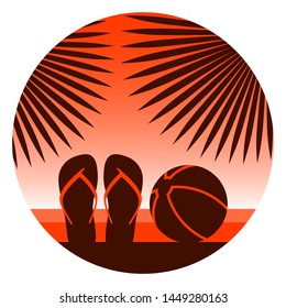 vector flip flops and beach ball on the beach
