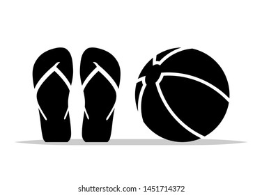 vector flip flops and beach ball isolated on white background