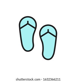 Vector flip flops, summer shoes flat color line icon.