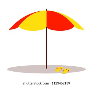 vector flip flops under beach umbrella isolated on white background