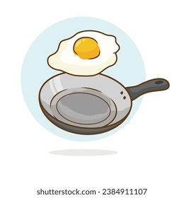 vector floating egg fried with pan cartoon vector icon illustration food object icon concept