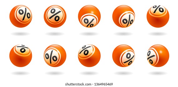 Vector floating orange percent sign balls in different angle with shadow
