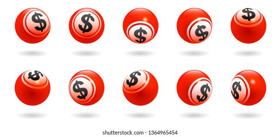 Vector floating red dollar sign balls in different angle with shadow