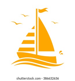 vector floating sailboat isolated on white background
