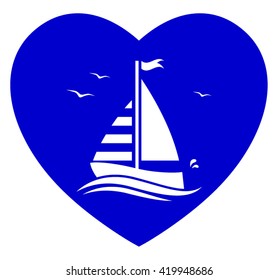 vector floating sailboat isolated on blue heart