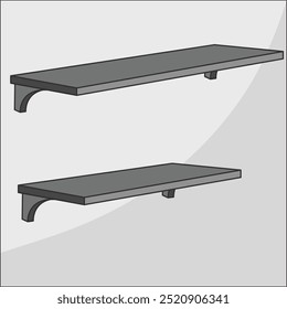 Vector of a floating shelf with wooden brackets. Perfect for interior design illustrations, furniture catalogs, or home decor projects, showcasing a minimalist and modern storage solution.