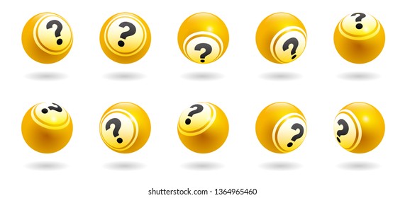 Vector floating yellow question mark balls in different angle with shadow
