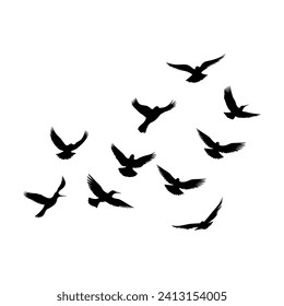 Vector a flock of flying silhouette birds vector illustration