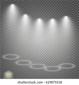 Vector floodlights with a glare. Scene. Light effects.
