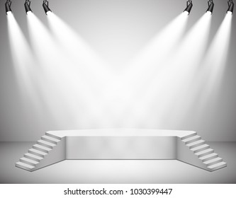 Vector floodlights. Scene. Light effects. Podium
