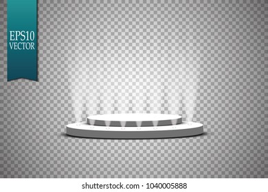 Vector floodlights. Scene. Light effects. Podium
