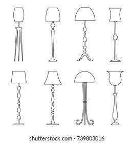 Vector floor lamp in outline style. Linear icons of torchere.