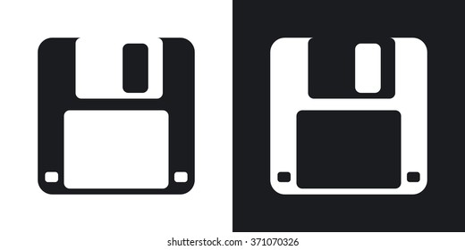 Vector floppy disk icon. Two-tone version on black and white background