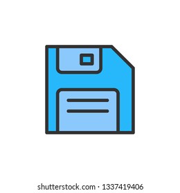 Vector floppy disk, save flat color line icon.