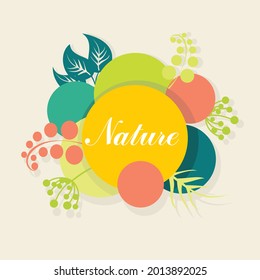 Vector Flora Design -Bright Transparent Circles Background with Flowers and Grass. Spring or Summer Floral Background. 