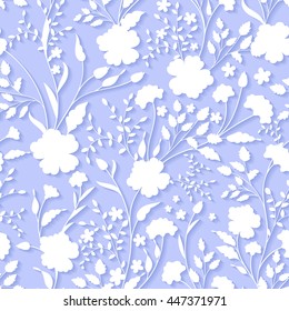 Vector Floral 3d Seamless Pattern Background. For wedding and Invitation cards decoration. Blue
