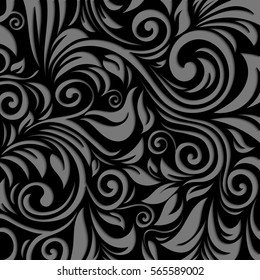 Vector Floral 3d Seamless Pattern Background. For weddings and other celebrations, gold pattern on a dark background