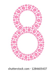 Vector floral 8 March poster with rose pink  flat flowers isolated on white background 