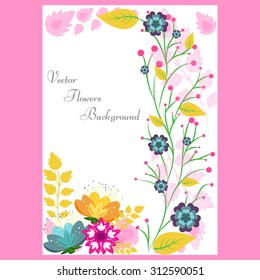 Vector floral abstract background for design greeting cards on a pink color backdrop - Stock Vector