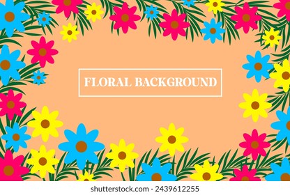 Vector Floral Abstract Background.  Spring botanical flat vector illustration. Leaves and Flowers illustration frame. Eps 10.